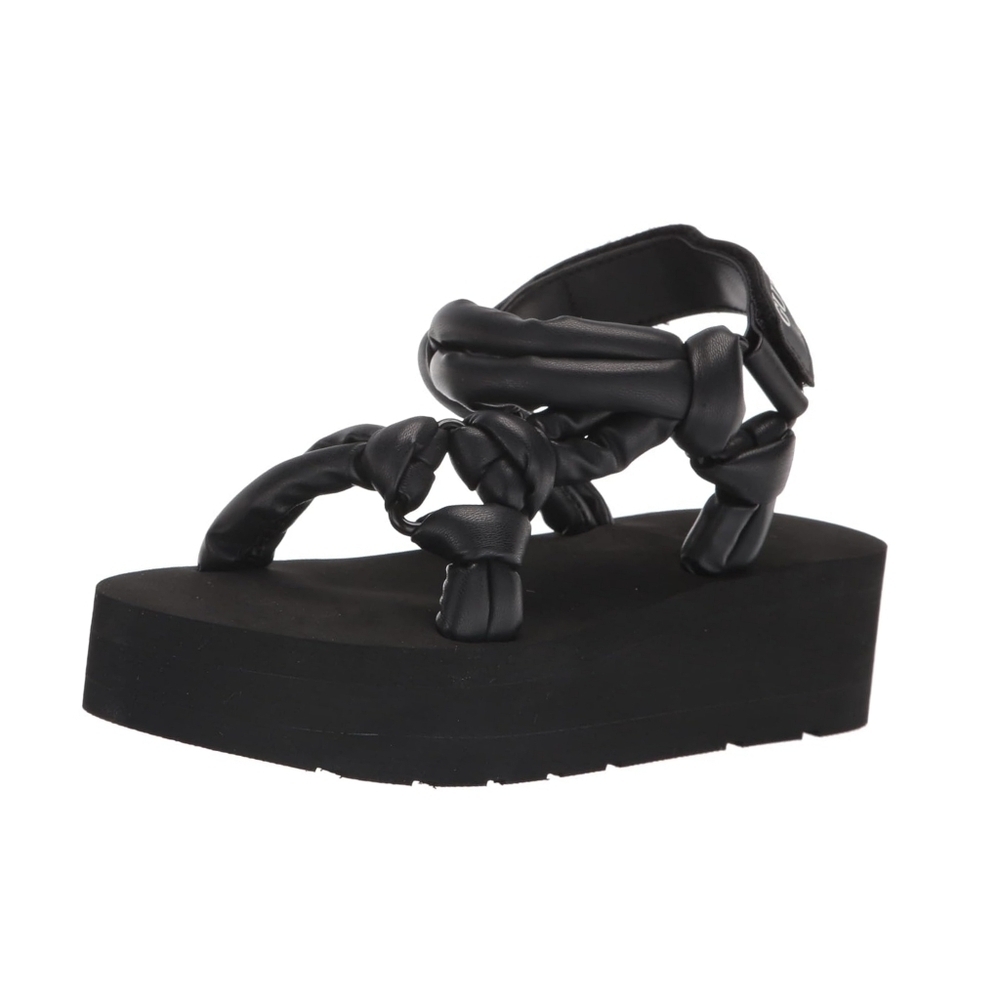 GUESS Women's Albina Wedge Sandal, black, size 9.5 M